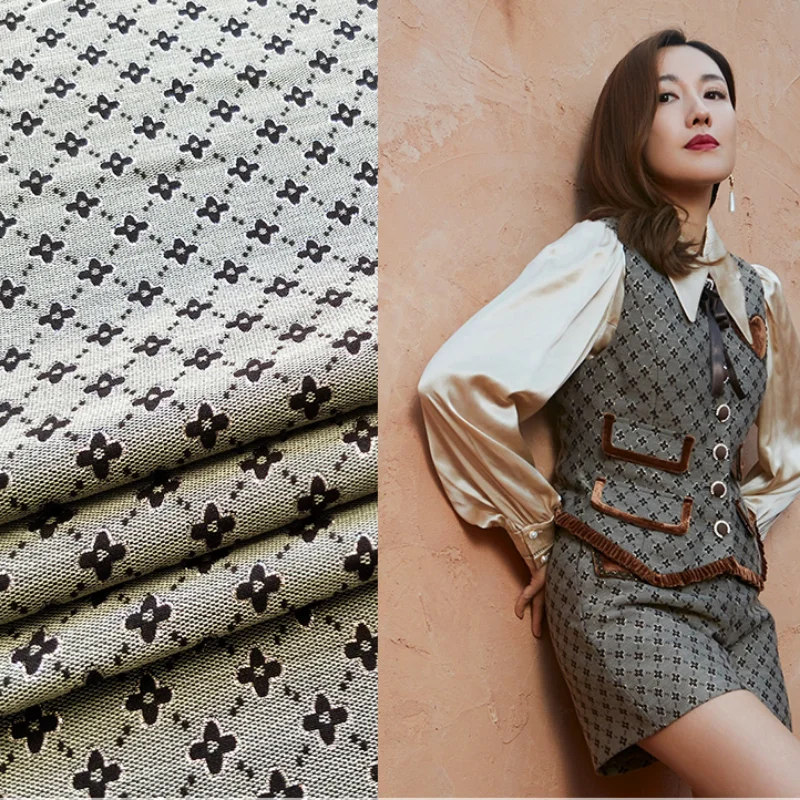 

Jacquard Brocade Fabric Gold Small Four-leaf Autumn and Winter Dress Suit Diy Sewing Fabrics European Fashion Material by Meter