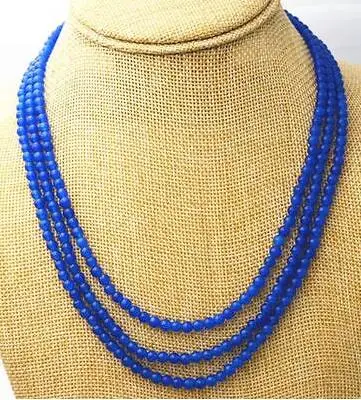 

4mm natural blue jade necklace 17-19inch