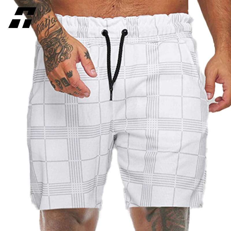 

Summer Men Sports Shorts Fitness Basketball Beach Pants Travel Plaid Printed Breathable College Basketball Casual Gym Shorts