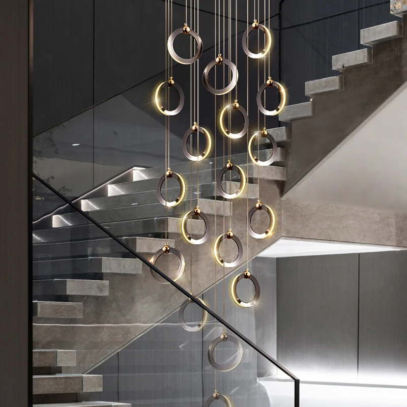 

Modern Villa Led Chandelier Living Room Hall Indoor Home Lighting Staircase Decorative Lamps Aluminum Lights