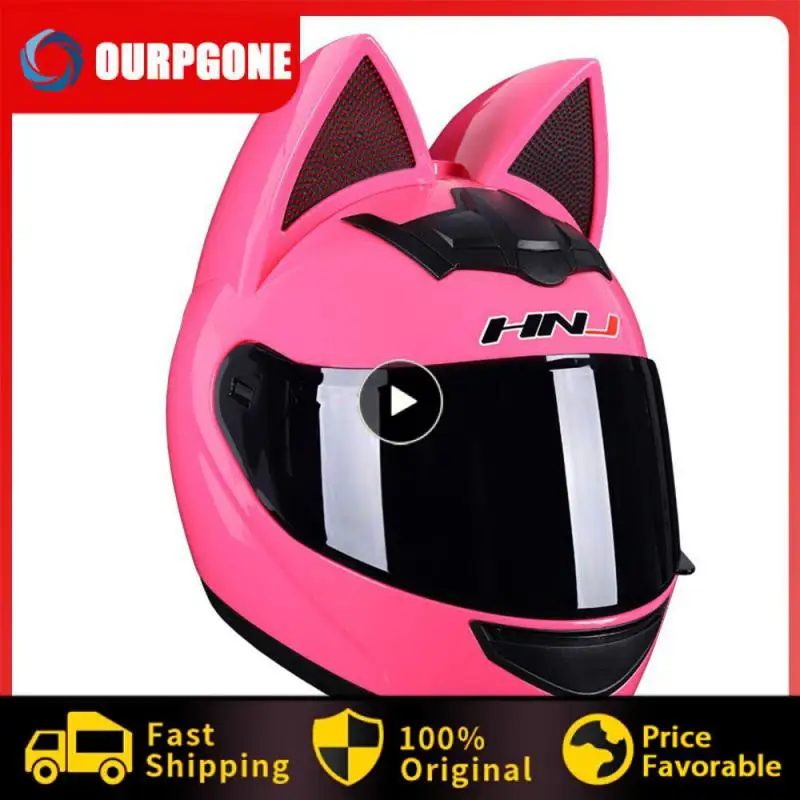 

Full Face Locomotive Helmet Four Seasons Universal Helmet Safety Detachable Single Lens Full Face Helmet Cat Ears Helmet