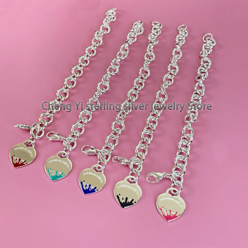 

Classic 925 Sterling Silver Drop Heart Pendant Bracelet Christmas gift