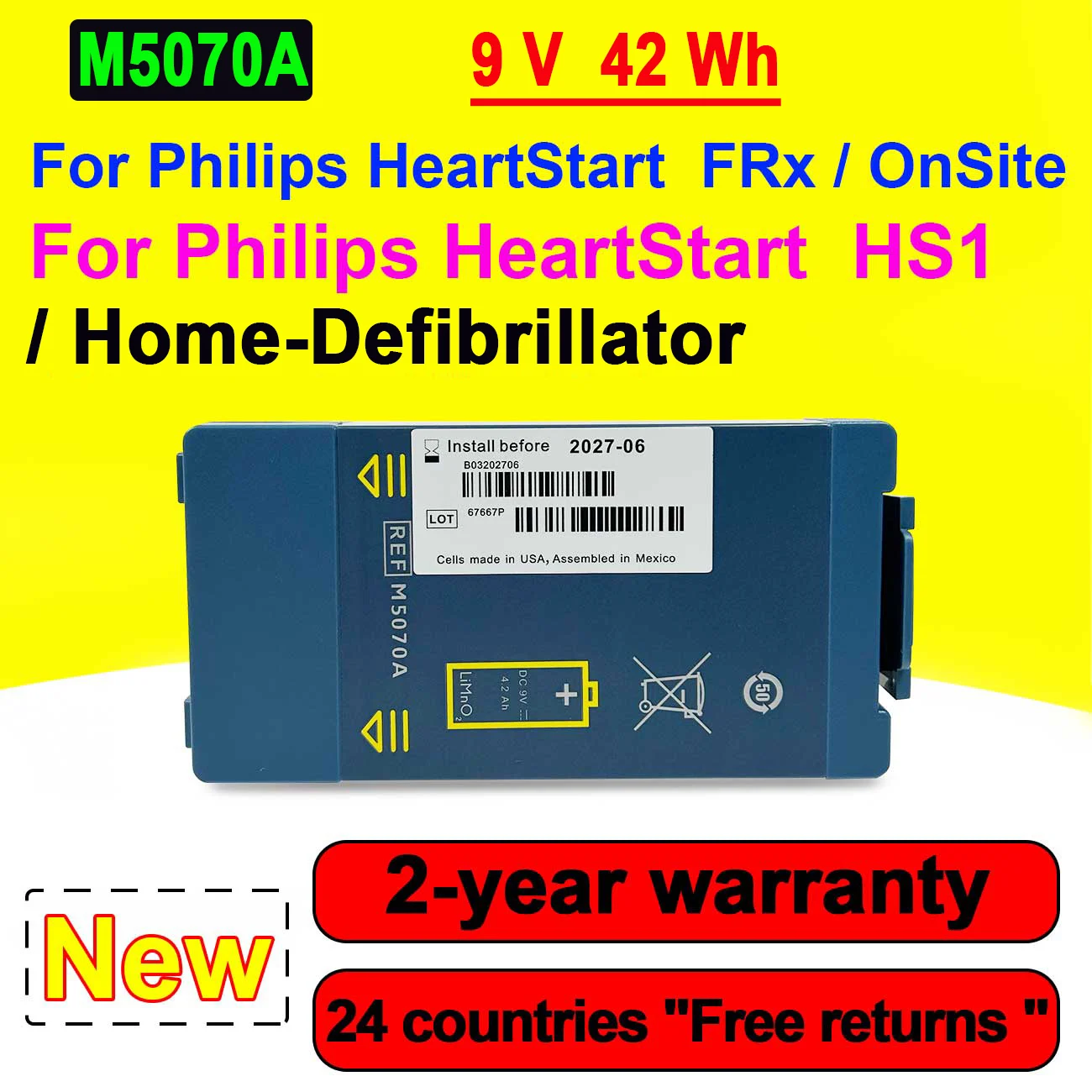 

100% Testing New M5070A Medical Battery Pack For Philips Defibrillator HeartStart HS1 FRx M5067A M5068A 861304,Home OnSite AED