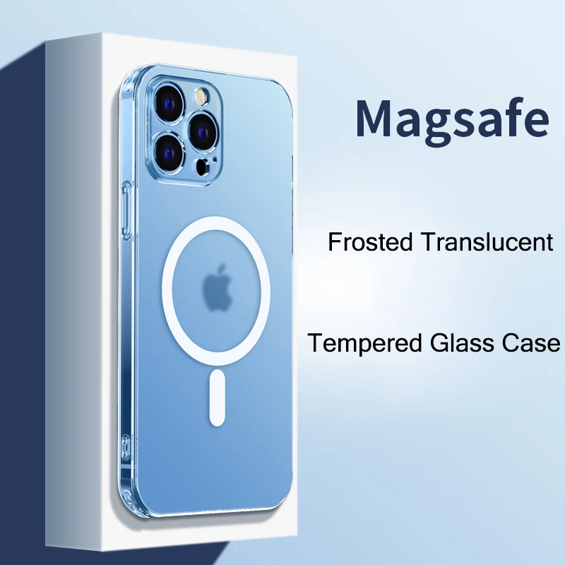 New Upgrand Magsafe Magnetic Phone Case For iPhone 13 Pro Max 13 Mini Frosted Translucent Tempered Glass Case Wireless Charging