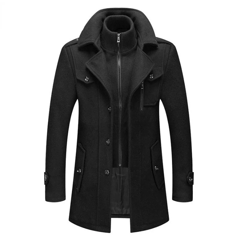 

Men's Cold Proof Wool Coat, Casual Double Neck Windbreaker, Large 4xl, Solid Color, Winter 2021