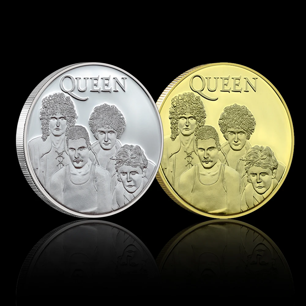 

Queen Rock Band Gold and Silver Commemorative Coins 1 Ounce Medallion with Plastic Protective Case Collect Gift Holiday Gift