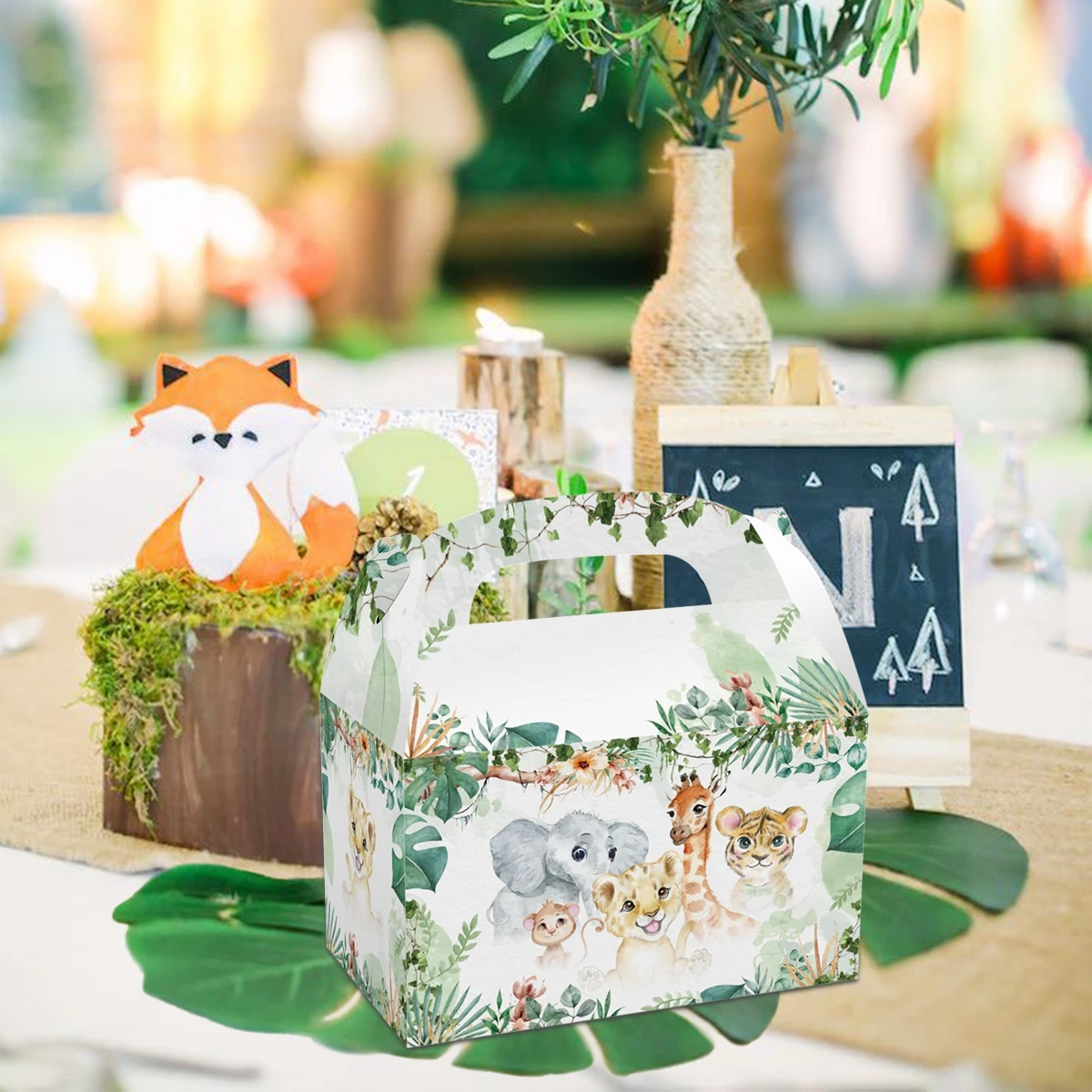 Jungle Safari Animals Candy Boxes Birthday Party Decoration Kids Gift Packaging Box Wild One Baby Shower Supplies Box Bag