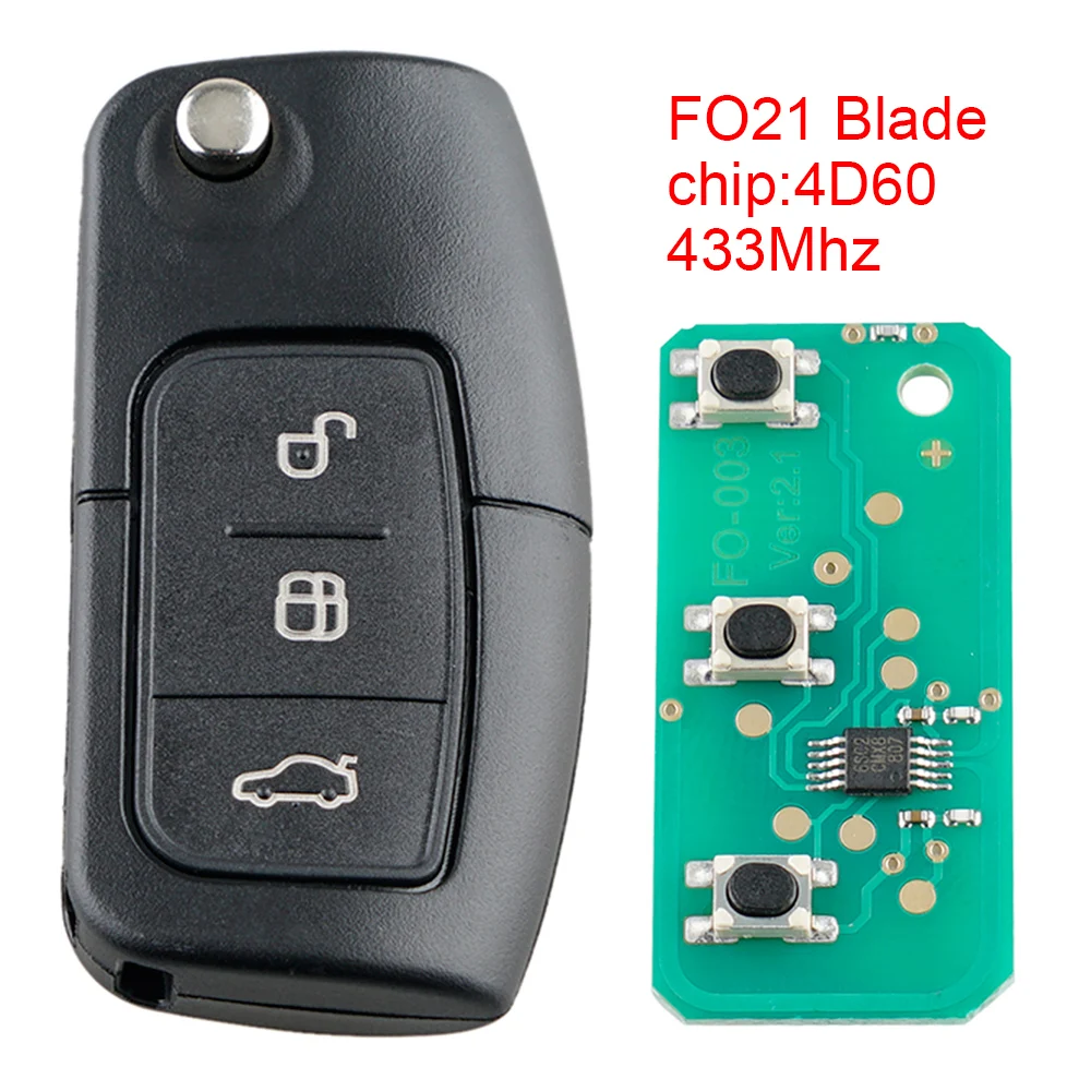 

433 Mhz 3 Buttons Remote Car key Replacement Fit for Ford Monde FIESTA S MAZ