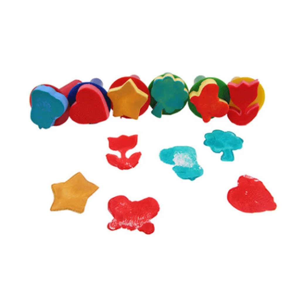 

44 Pieces/Set Plastic Drawing Brush Sponge Reusable Washable Wood Handle Children Painting Toy Christmas Gift Yellow