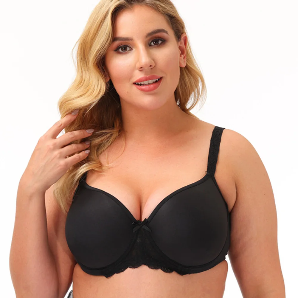 

Women Bra Ladies Bras Black Adjusted-straps Underwire Unlined Solid Color Lace Bra Top 3/4 Cup Big Size Bra C D E