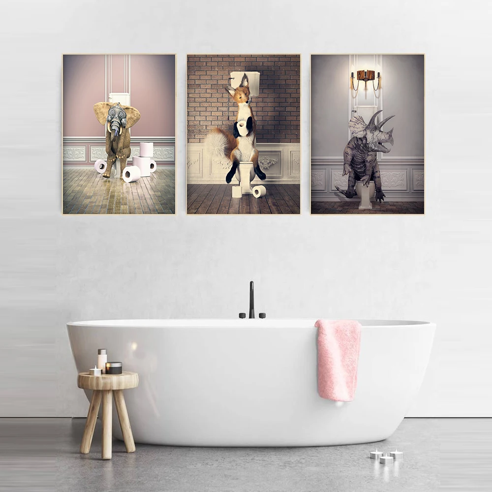 Настенный декор в стиле ретро для ванной комнаты с животными Забавный медведь