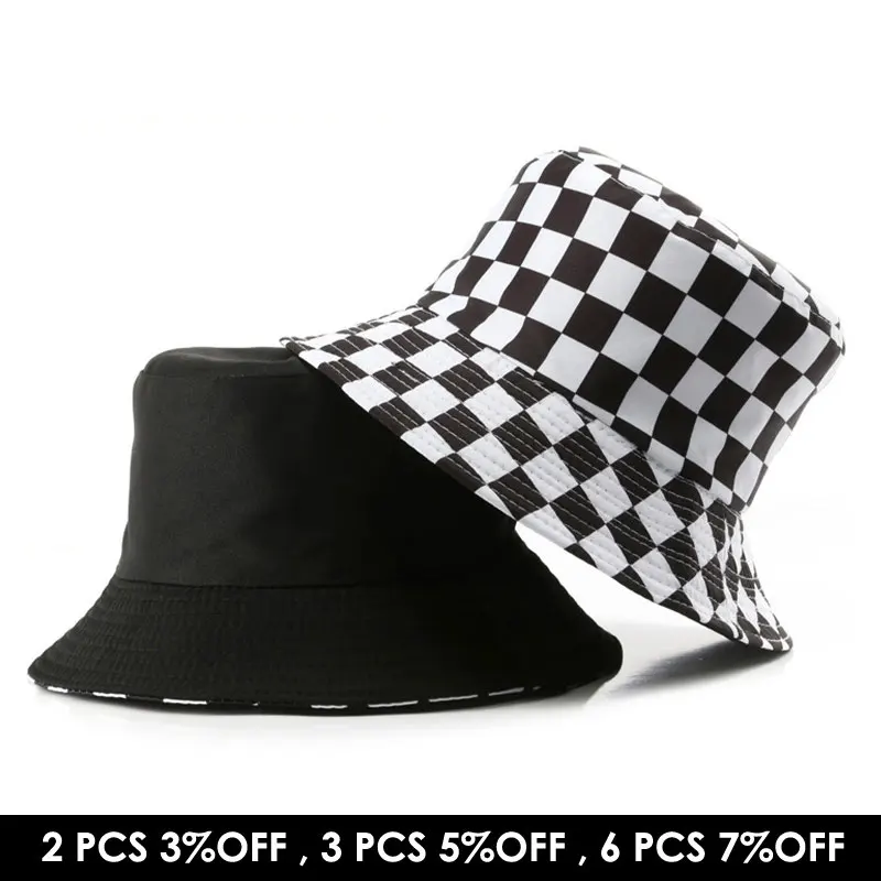 

Double-sided Plaid Women's Bucket Hats Cotton Men Panama Hat 2022 Summer Bob Fisherman Fishing Hat Outdoor Hip Hop Sun Bone Caps