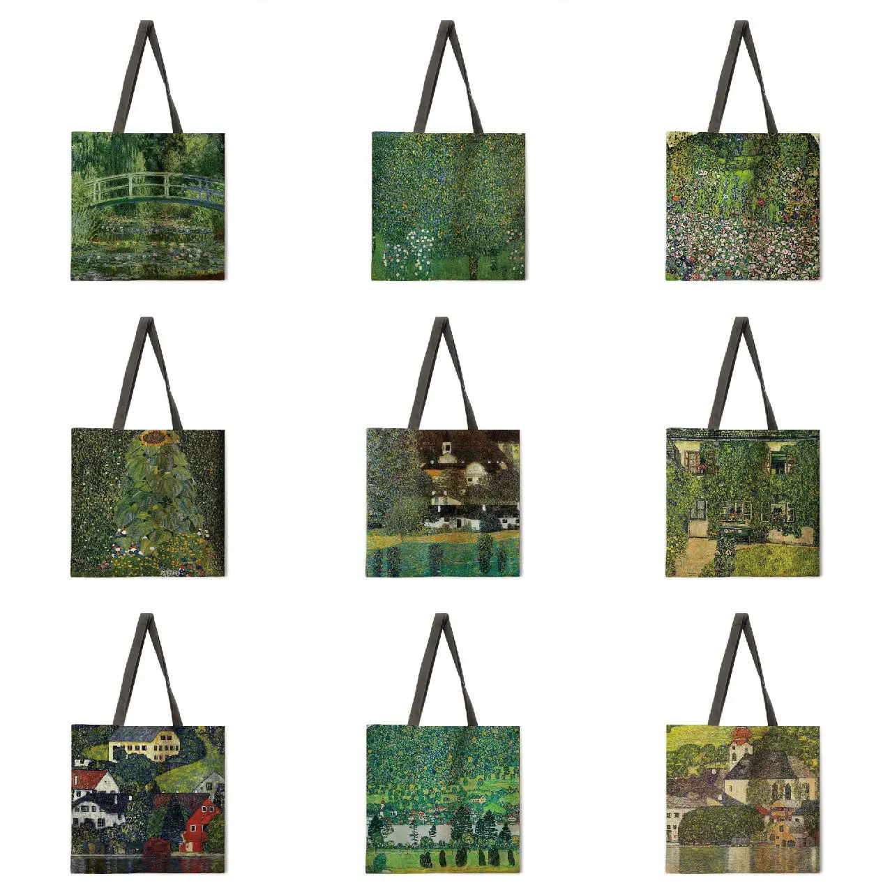 

Green Canvas Print Ladies Casual Handbag Foldable Shopping Bag