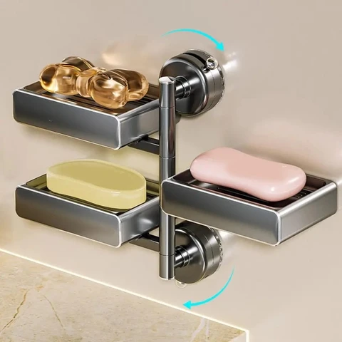 Пластиковая мыльница на присоске, настенная 180° ° Съемная дренажная коробка для мыла без перфорированной губки для ванной комнаты