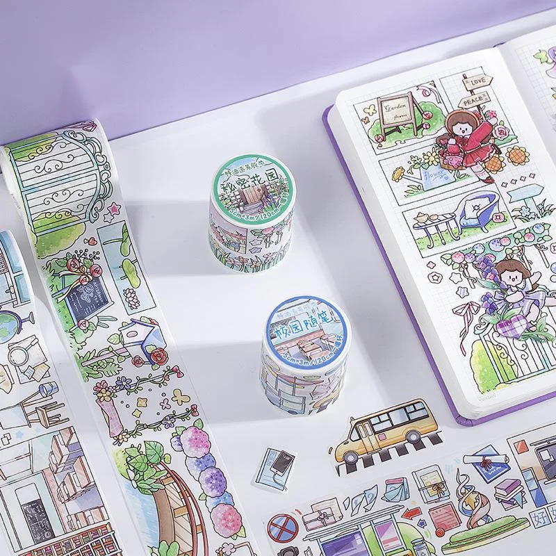 

5cm*3m Roaming Hour Series Cute Adhesive Masking Washi Tape Set Journal Supplies Scrapbooking Paper Stationary Stickers