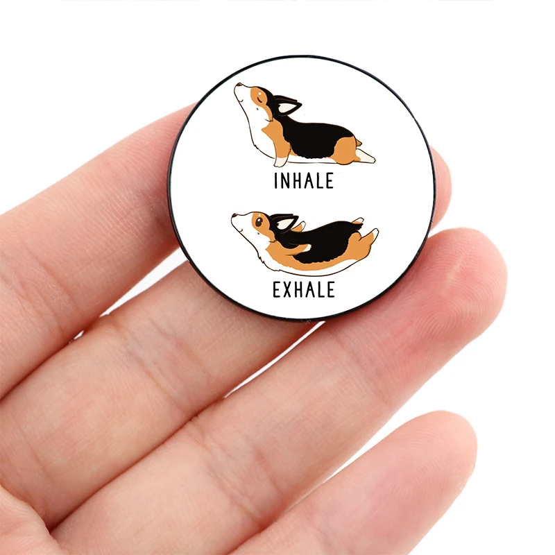 

Corgi Yoga Printed Pin Custom Funny vintage Brooches Shirt Lapel teacher Bag Cute Badge Cartoon pins for Lover Girl Friends