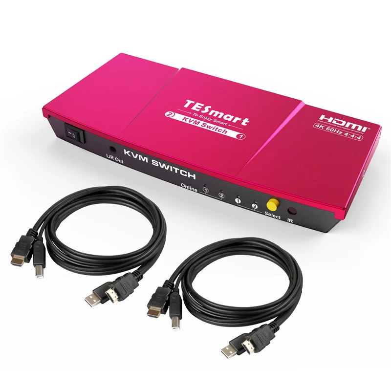 

TESmart KVM Switches on sale 2 input 1output With EDID HDCP 2.2 Audio output 4K@60Hz HDMI KVM switch