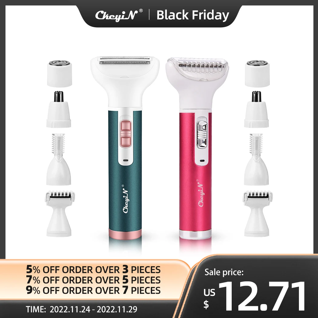 

Эпилятор Ckeyin женский Электрический 5 в 1, прибор для удаления волос на теле, перезаряжаемый триммер для бритья, для рук, ног, бровей, носа