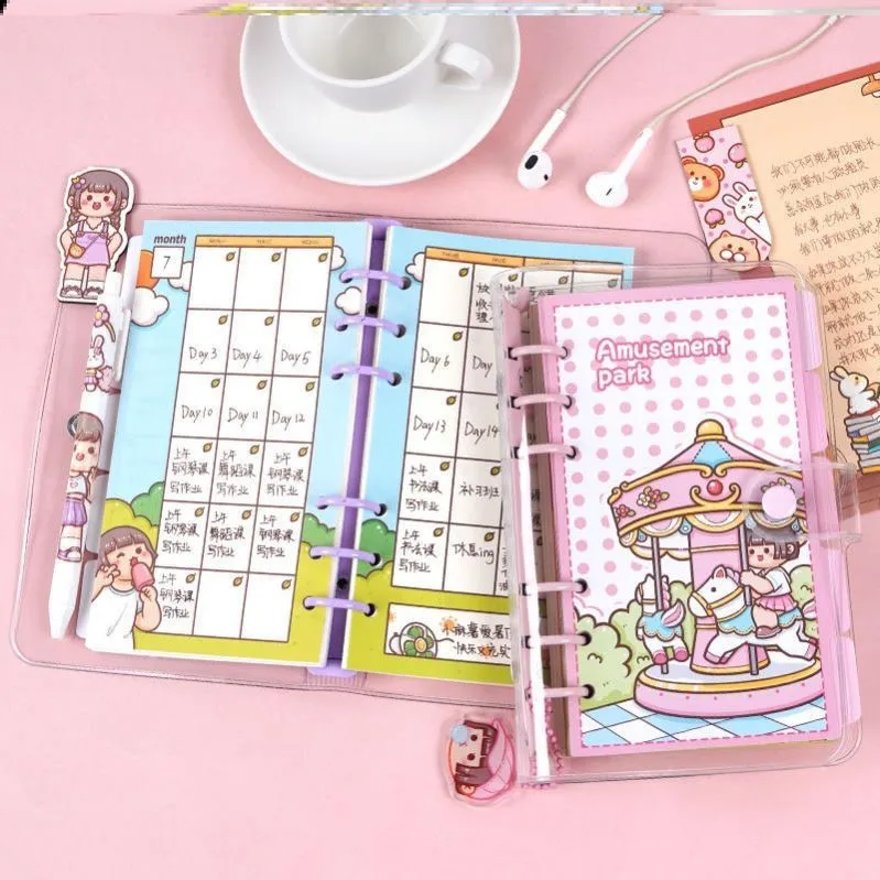 

Lovely Happy Little Girl Cartoon Loose Leaf Journal Set A6 DIY 2022 Planner Notebook Colorful Pages Undated Scheduler Book