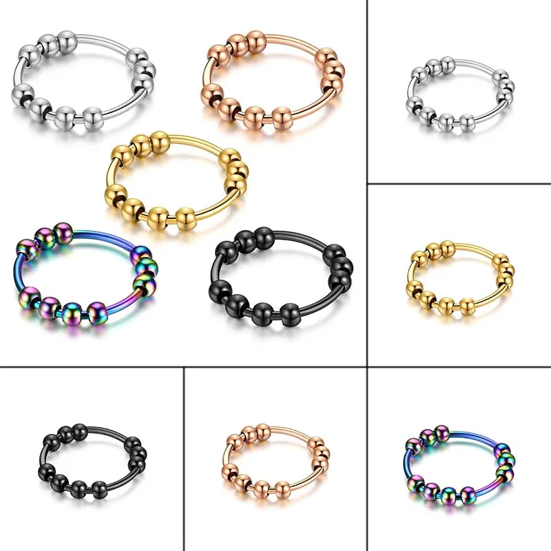 

Jisensp Minimalist Stress Relieving Anxiety Ring With Beads Fidget Spinner Rings Rotatable Round Beads Women Everyday Jewelry