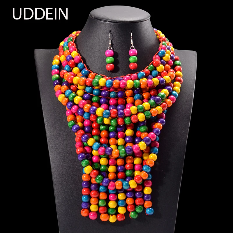 UDDEIN Handmade Wind Colorful Tassel Wood Necklace For Women Vintage Bohemian African Boho Beads Jewelry Set Collar Gifts Party
