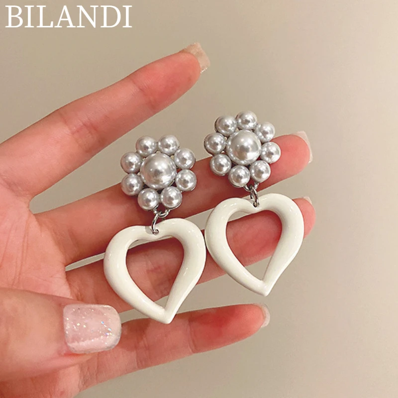 

Bilandi S925 needle Trendy Jewelry Heart Earrings Popular Sweet Temperament Elegant Pearl Women Earrings For Girl Lady Gifts