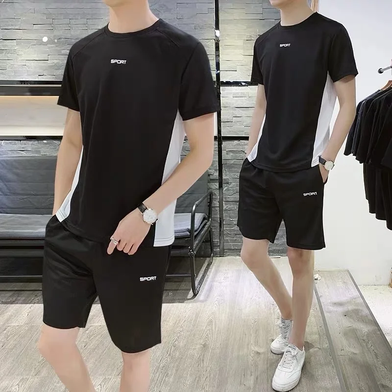 

Summer Hot Casual Shorts Men's Elastic band Lace up 2 pieces Colorblock Fashion Style Man Beach Male Sportswear Fitness Pants