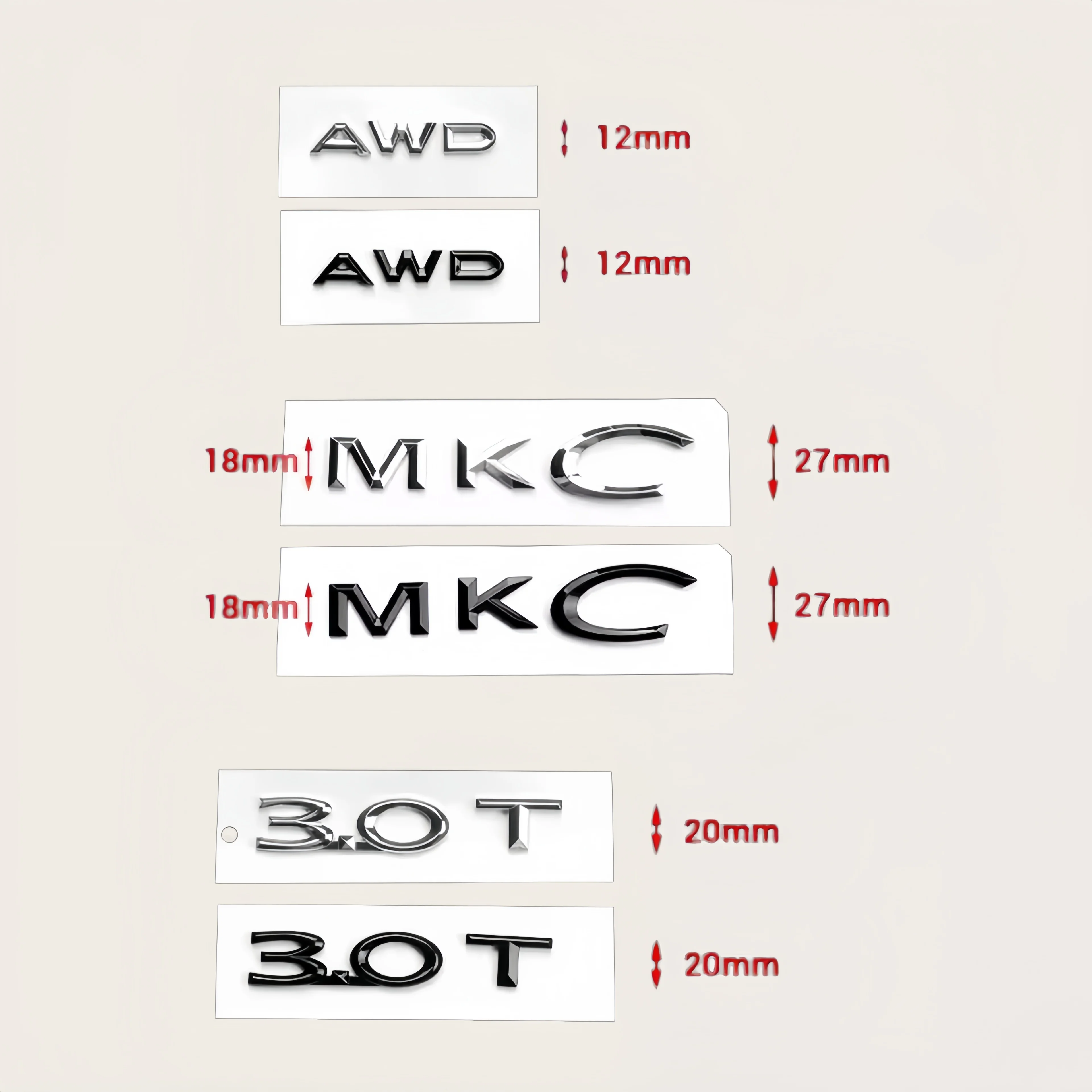 Insignia decorativa ABS negra y plateada para Lincoln MKC MKX MKZ AWD 2,0 T 2,0 H 2,3 T 2,7 T 3,0 T insignia pegatina para malet (art.: 3920cdc761f2f) - 3920cdc761f2f