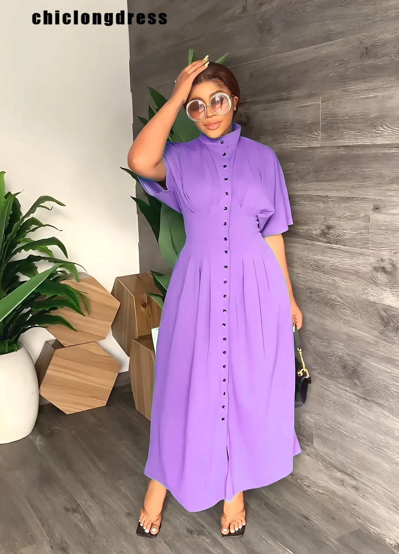 

Женское платье-рубашка на пуговицах, элегантное однотонное платье-рубашка с длинным рукавом летучая мышь, осень-лето 2023