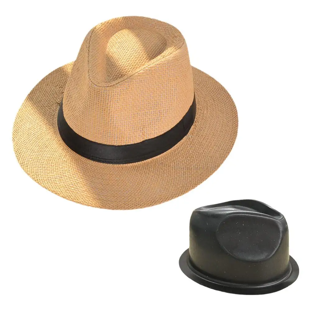 

Over Size Straw Sun Hat With Hat Holder For Men Big Head Panama Hats Lady Outdoor Fishing Beach Foldable Wide Brim Sunscreen Cap