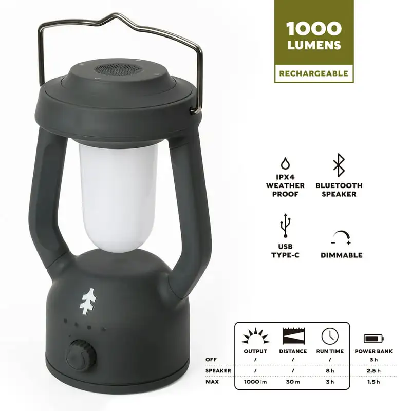 

Rechargeable LED Lantern with Bluetooth Speaker, IPX4 , Dimmable, 1000 Lumen