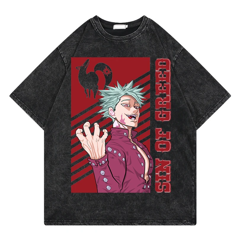 

The Seven Deadly Sins Washed T-Shirt Men T Shirt Fashion Harajuku Japanese Anime Tee Shirt Streetwear Casual Oversized T-Shirt