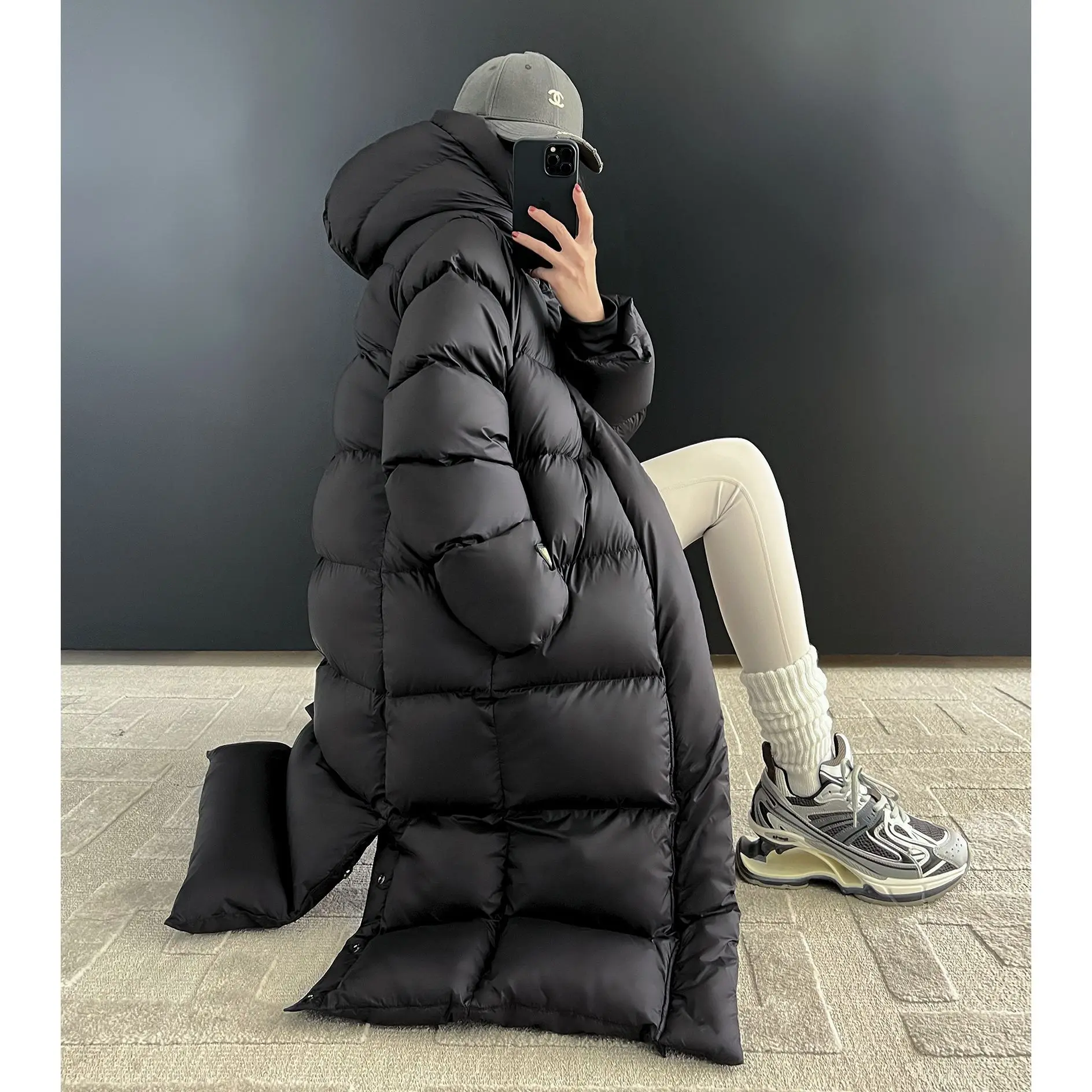 Best-Selling 90% White Goose down 2023 Autumn and Winter New Korean Style Thickened Ladies Hooded Lengthened Bread down Jacket