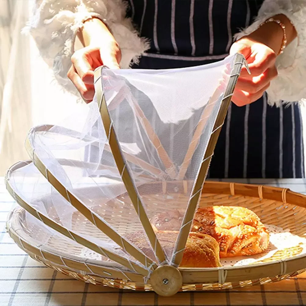 

NEW2023 Round Food Cover Bamboo Food Serving Tent Basket Handmade Bamboo Food Tray with Cover for Picnic Camping