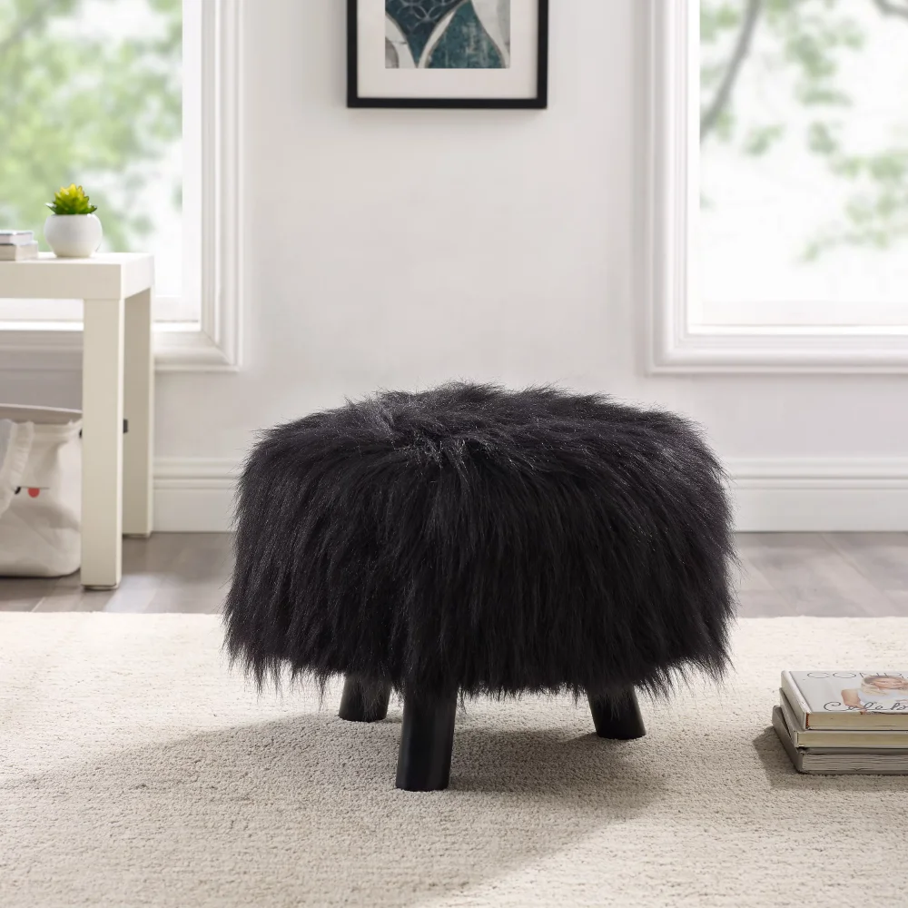 

Home Decor Faux Fur Stool, Black