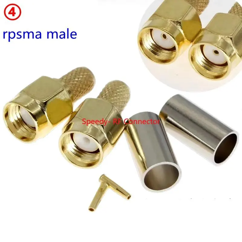 100 шт. SMA штекер мама RPSMA папа SMAJ-3 обжимной разъем для RG58 U LMR195 RG142 RG400 кабель