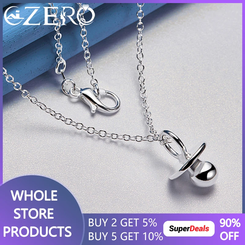

ALIZERO 925 Sterling Silver Necklace For Women 18-30 Inch Chain Baby Pacifier Pendant Wedding Party Fashion Charm Jewelry Gift