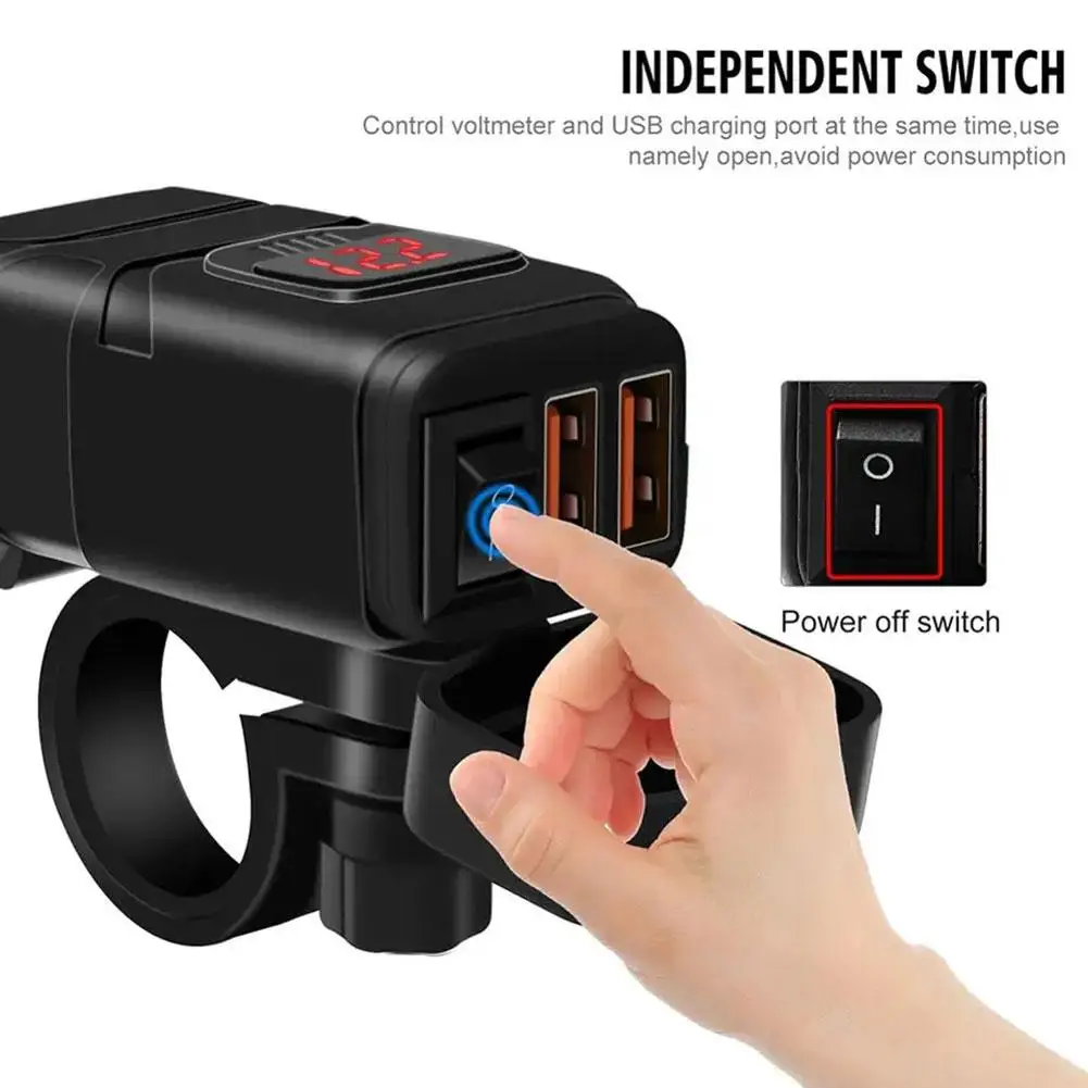 

Motorcycle Phone Charger USB Waterproof Dual Port QC3.0 Independent USB Voltmeter Digital Switch SAE Adapter ON/Off Charger U0X1