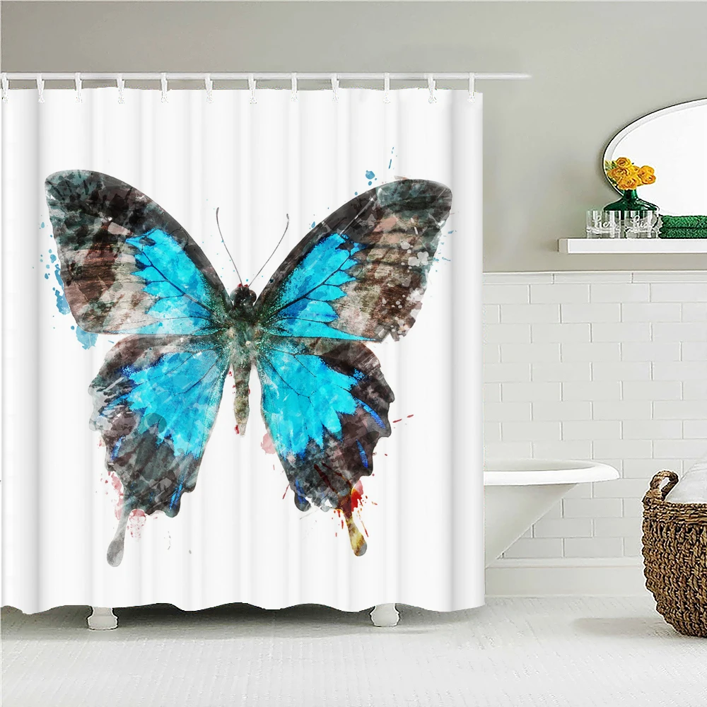 

Colorful Beautiful Butterfly Shower Curtain Bathroom Curtains Waterproof Polyeste Fabric Bathtub Decor with Hooks Cortina Ducha