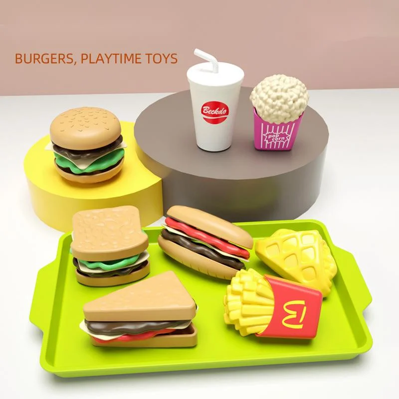 

Children Simulation Food Pretend Play Toys Hamburger French Fries Sandwich Set Miniature Snack Fast Food Kitchen Educational Toy