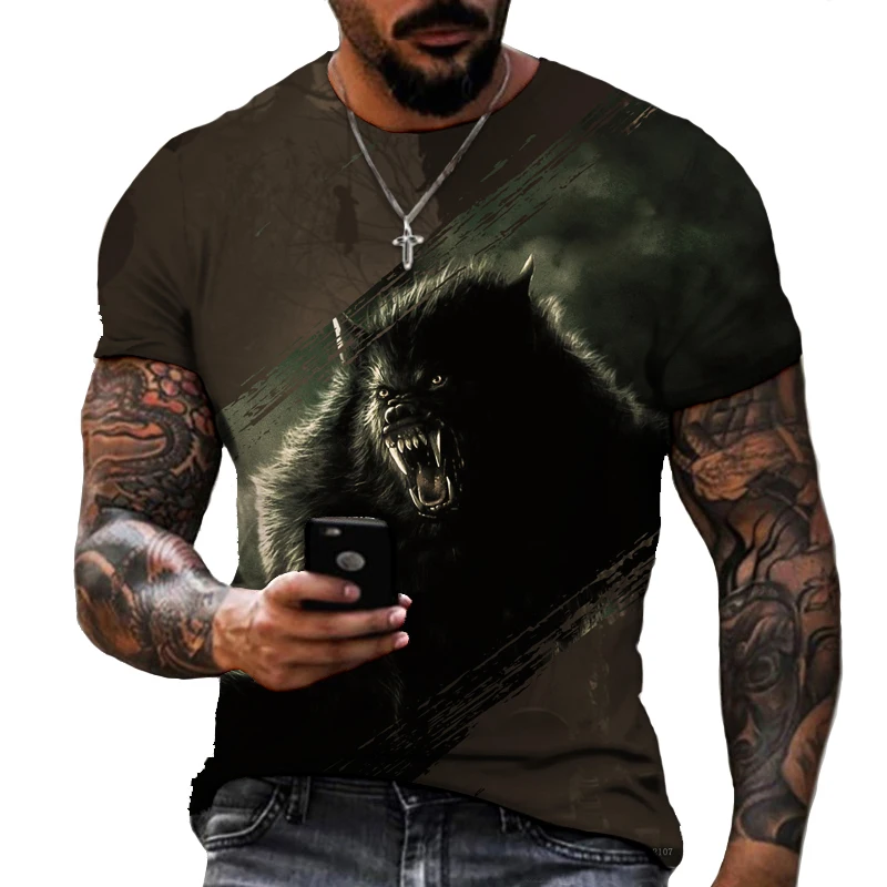 

Werewolf Pattern Men's T-shirt Punk Style 3D Printing Round Neck Summer Fashion Personality Unique Plus Size Streetwear