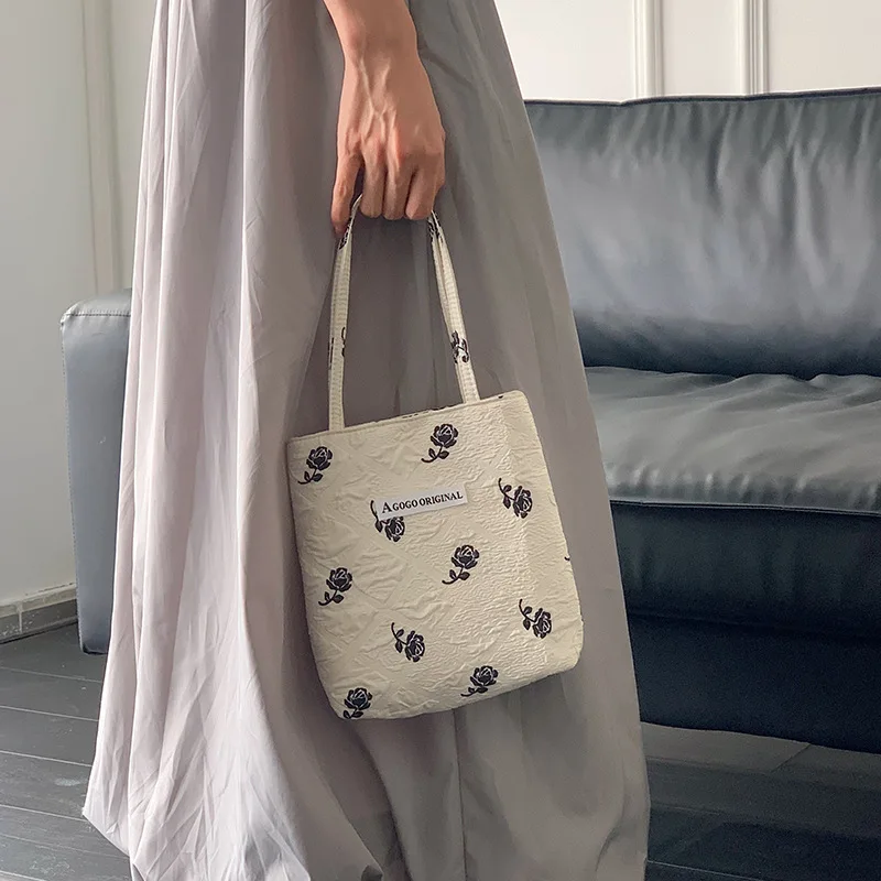 

Canvas Small Tote Bag for Women Korean Casual Shoulder Bag Fashion Bucket Bags Ins Ladies Shopper Bag 2023 Winter Handbag Purse