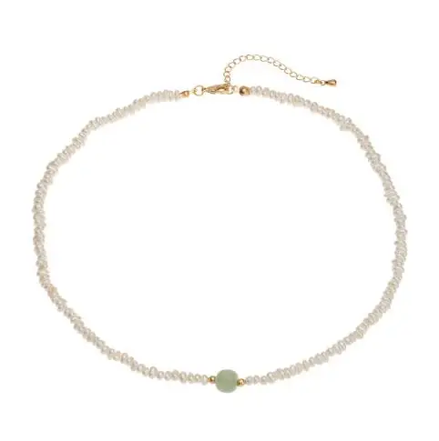 

Unique Design AA Pearl Jewelry,White 3-6 mm Freshwater Pearl Green Jade Choker Necklace,Wedding Birthday Charming Women Gift