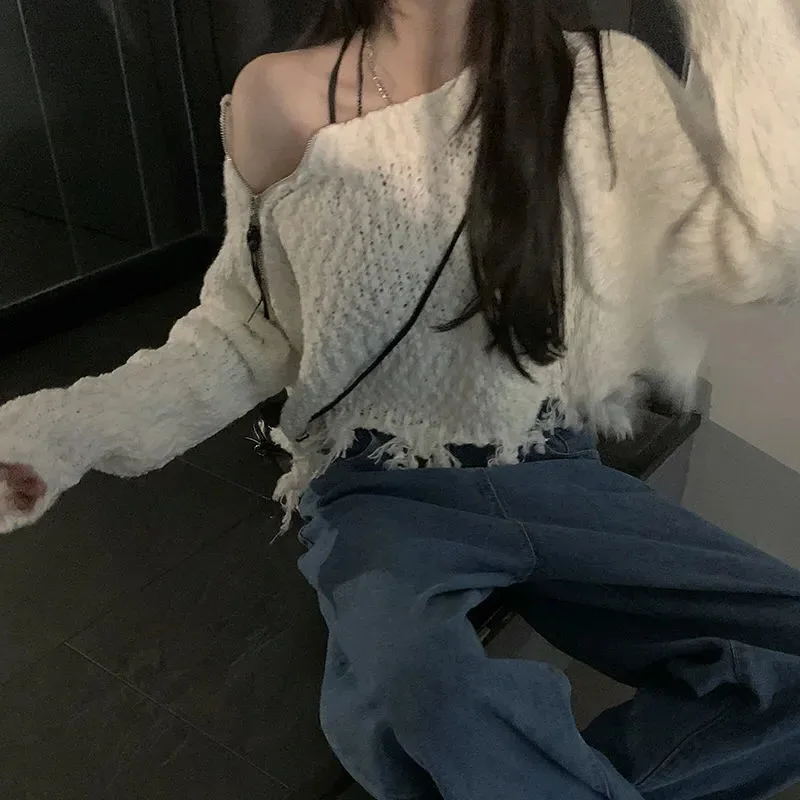 

Женский укороченный свитер с открытыми плечами, в Корейском стиле