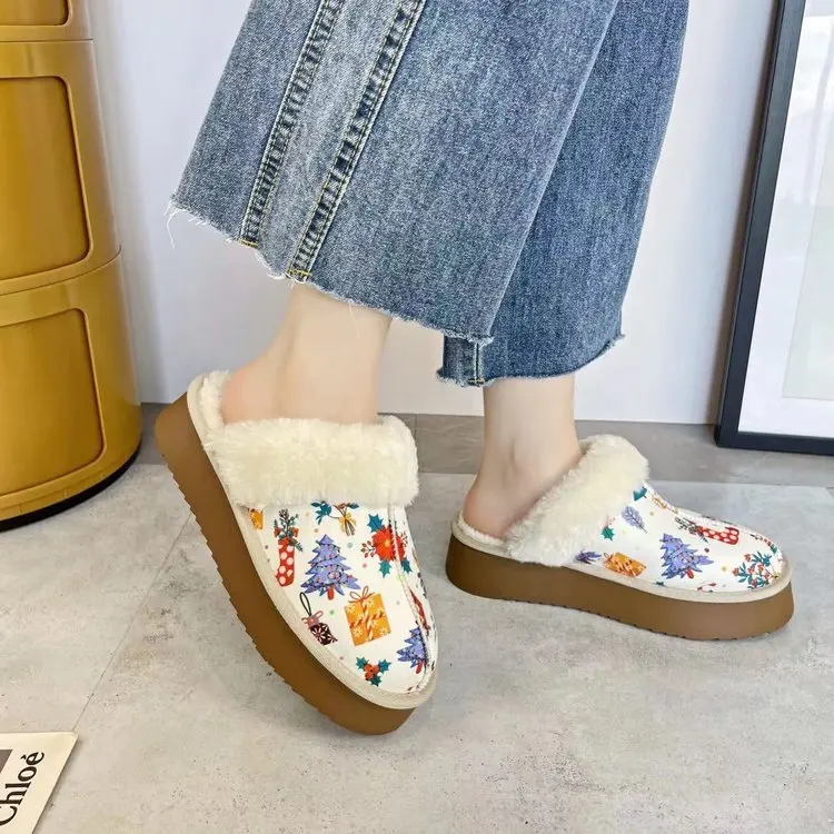 

Winter Brand Plush Cotton Slippers Women's Flat Shoes 2023 New Fashion Platform Leisure Home Fashion Suede Warm Slippers