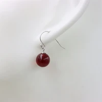 zfsilver elegent 10mm wine color amber dangle stud earrings eardrop ball hook for women temperament jewelry accessories gifts