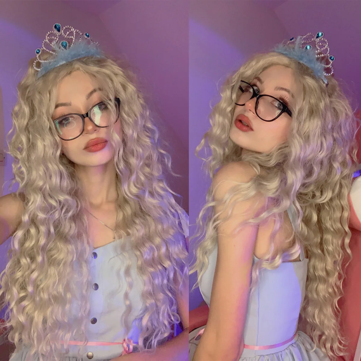 

Synthetic Hair Long Curly Wavy Wigs for White Women Blonde Carnival Wig Natural Wave Cosplay Princess Halloween Costume Wig 26"