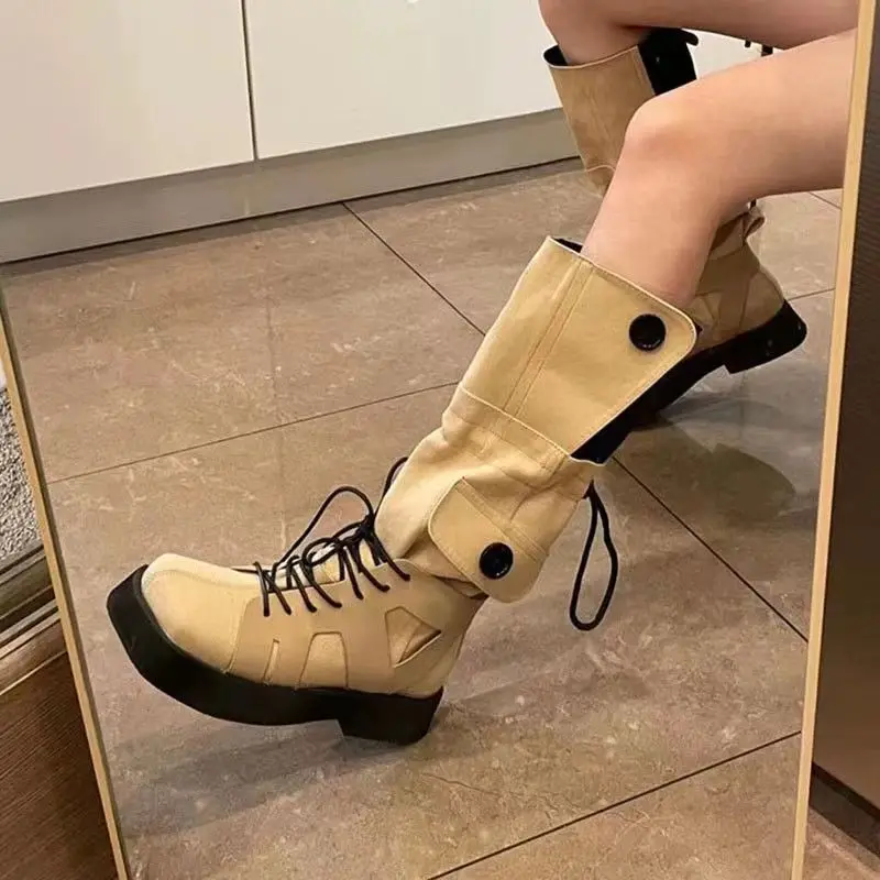 

New Spring Autumn Women Shoe Canvas Casual High Top Shoes Long Boot Lace-Up Zipper Comfortable Flat Boot Sneakers Tenis Feminino