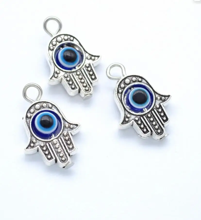 

30pcs Charms Hamsa Hand Scrollable Devil Eye 20x17mm Antique Silver Color Pendants Making DIY Handmade Tibetan Jewelry F0175