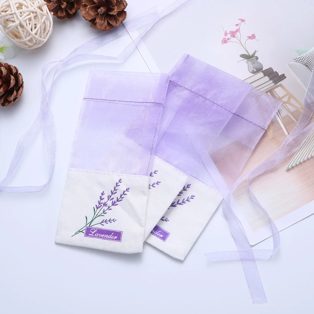 

10 pcs Lavender Bags Drawstring Floral Printed Purple Empty Sachets Bag Fragrance Pouch Scented Bags for Sleeping Relaxing